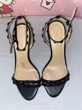 BCBGeneration Black Studded Ankle-Strap Heels